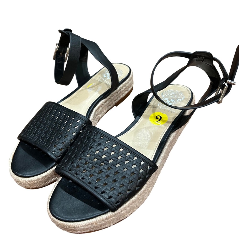 Vince Camuto Kovya Sandal Womens Black Woven Espadrille Platform VP-KOVYA 9
